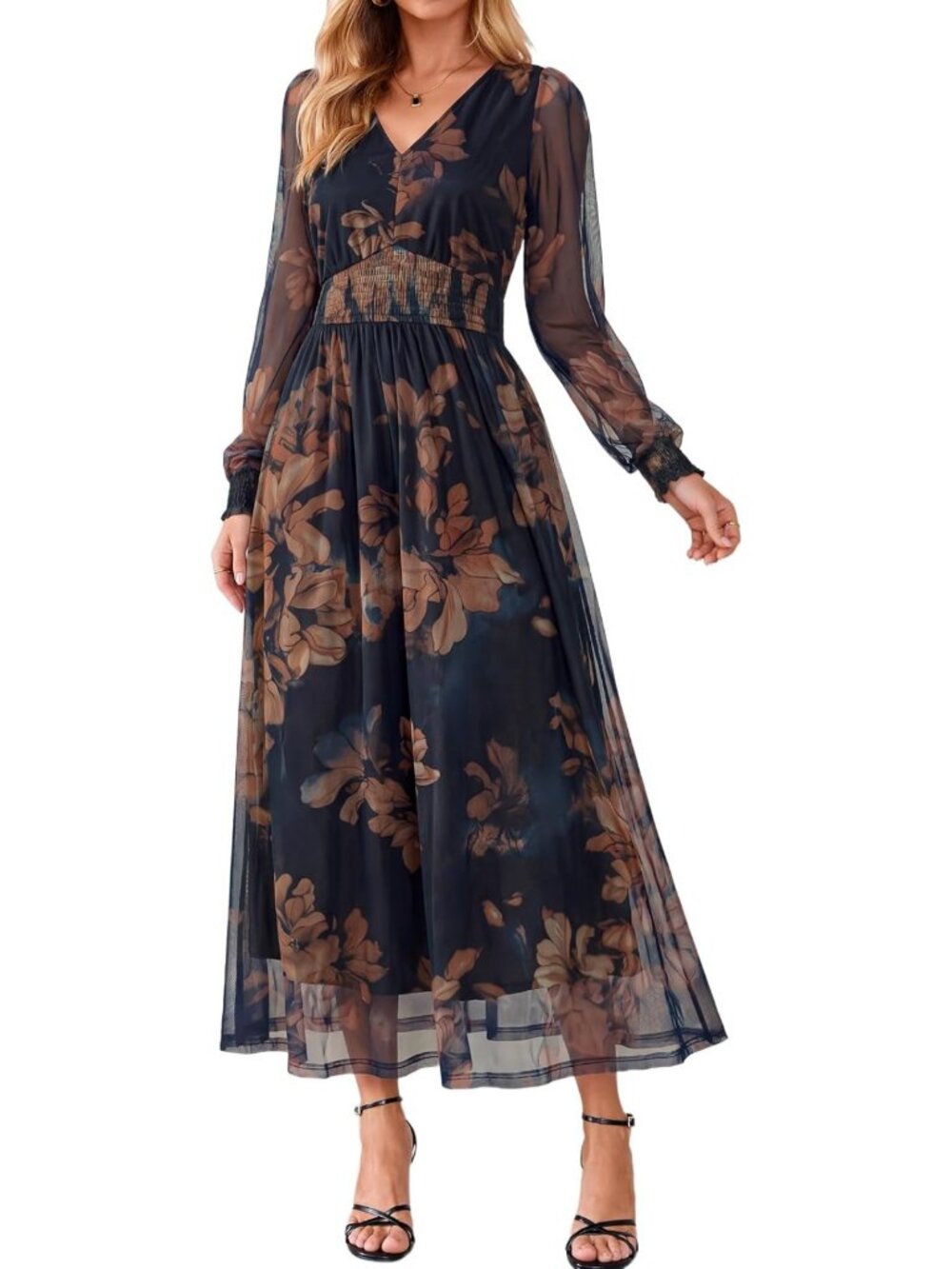 Floral Long Sleeve Maxi Dress for Women | Tulle Fall Wedding Guest Outfit